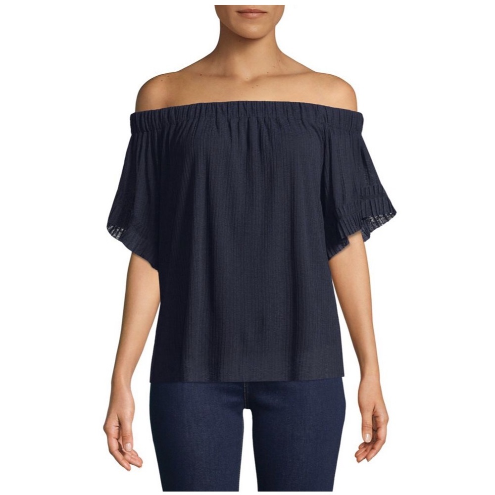NWT Ellen Tracy Off the Shoulder Navy Top